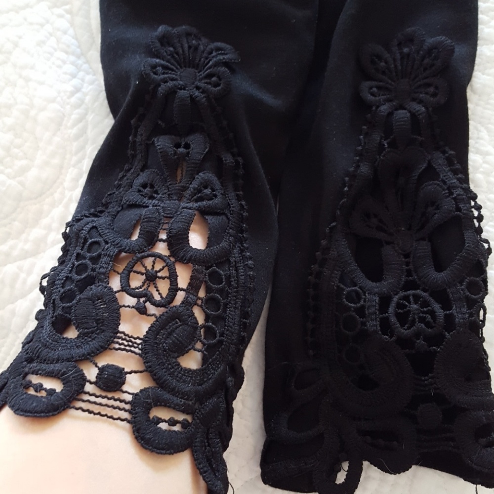 Leggings with crochet detail on the bottom.